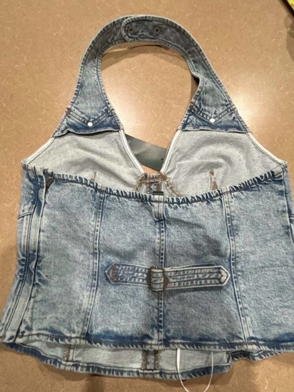 Wild Fable Women's Slim Fit Western Halter Denim Top - Picture 3 of 8